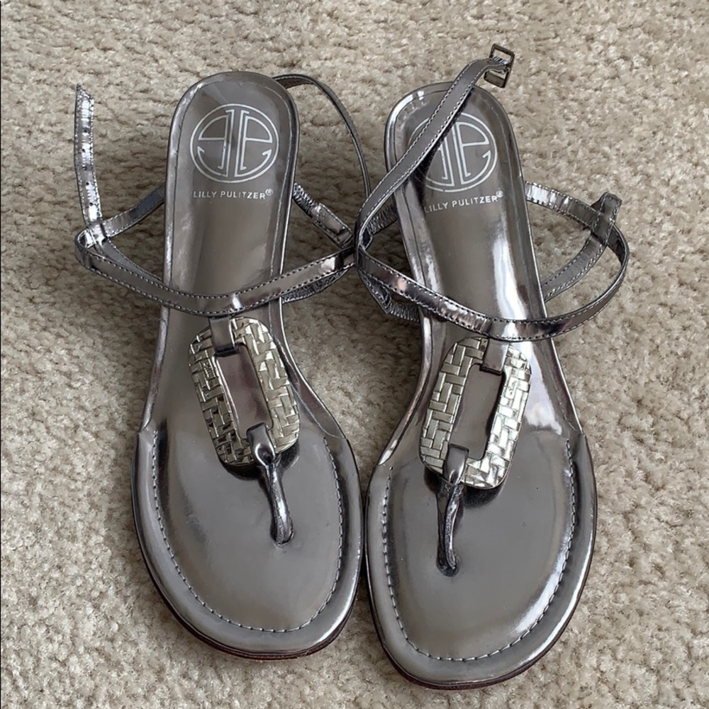 Lily Pulitzer low-heeled silver sandals